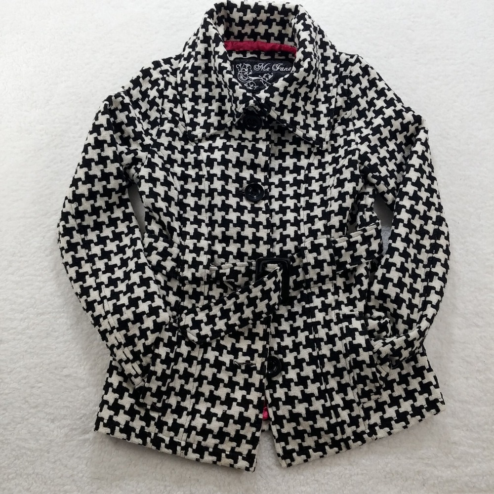 Jane Norman Women's Jacket White & Black Size Large Belted Lined Button‎